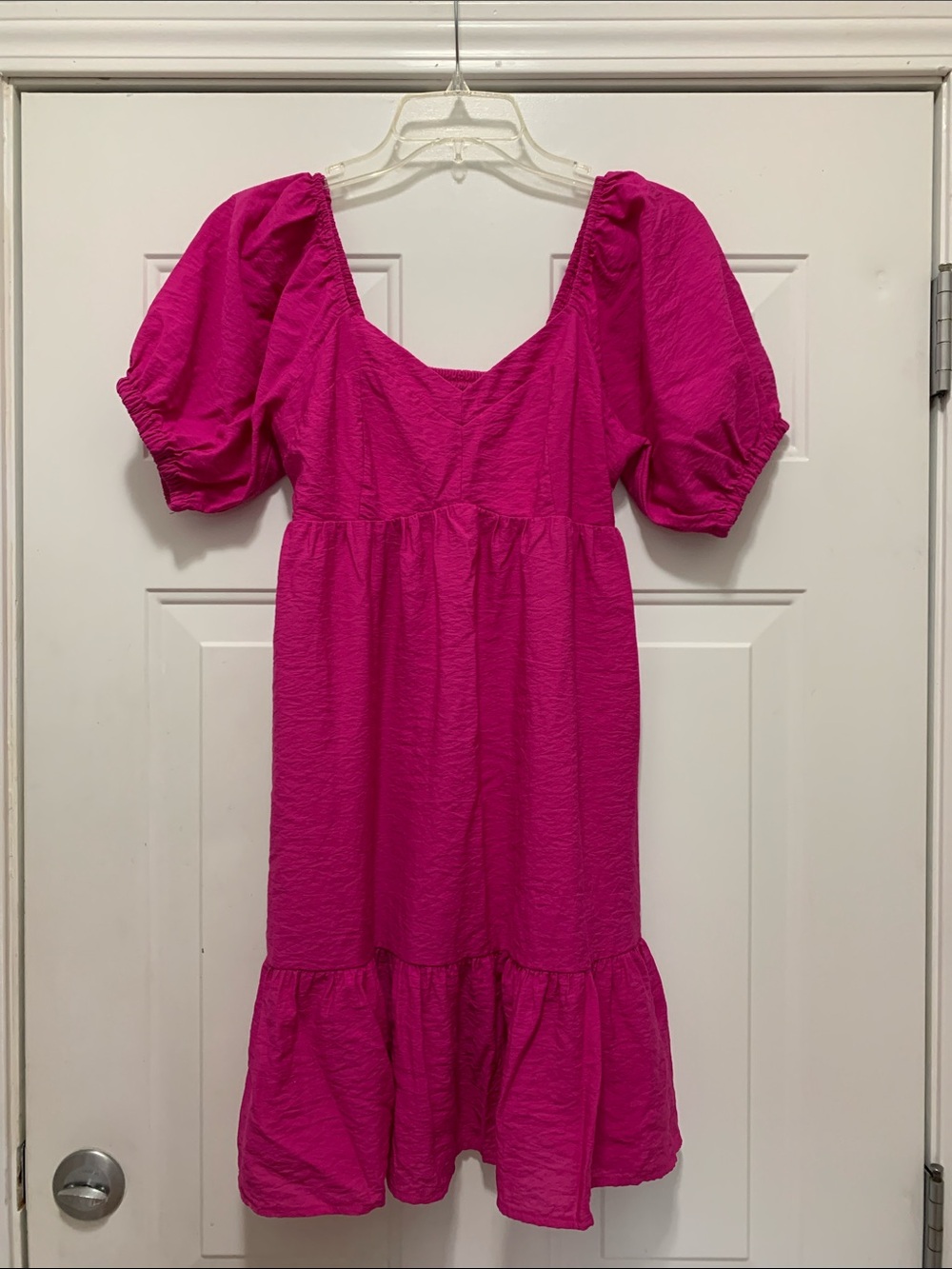 Nine West Bright Fuchsia Puff-Sleeve Tiered Dress Size Small